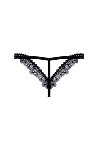 This thong offers stylish, sustainable sex appeal! Double straps crafted from Italian floral embroidery and elastic hug your curves and provide a flattering fit. The embroidered scallop edges provide a beautiful look from front to back.        