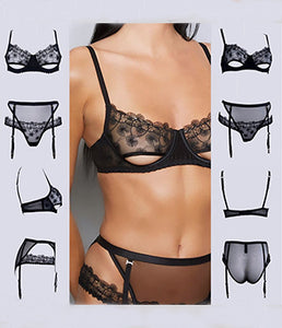 Kyra open cup bra appreciated by those who possess a daring spirit; delicately decorated with up-cycled embroidered ouvert cups and alluring sheer mesh. Finished elegantly with luxurious silk bindings, this structured masterpiece boasts perfectly-lifted underwires and Italian floral trim to complete an aura of luxury.