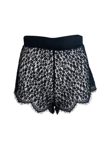 Tahlia lounge set with peek-a-boo lace, silky charmeuse waist band, and scalloped eyelash details for a seductive fit.