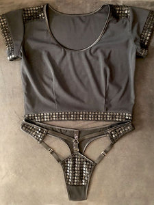 Foxy Sheer Crop Top – Unleash your bold side with this seductive Italian sheer mesh top, featuring upcycled Austrian embroidered dot panels, perfect for showcasing your curves with confidence and style