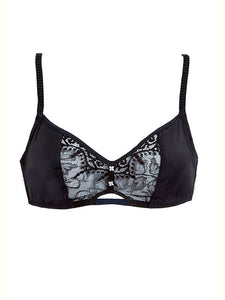 Femininity meets function; in this classic bralette style for everyday wear. Enriched by conditioned Italian sensitive fabric, soft sheer lace inserts and a seductive front peephole this bralette is as comfortable as it is desirable. Straps boast a textured, pleated look, creating a standout style.